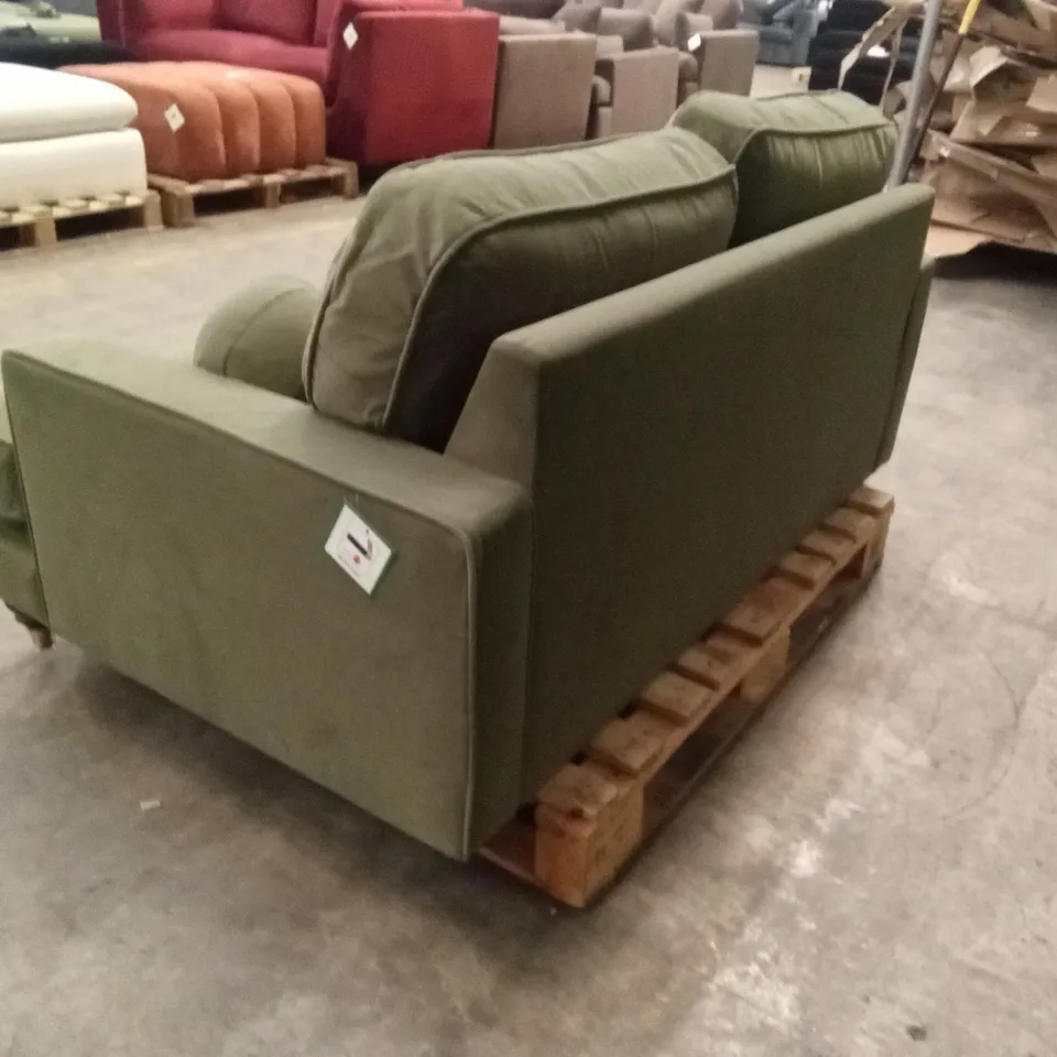 QUALITY DESIGNER ADDISON 2 SEATER KHAKI GREEN VELVET SOFA