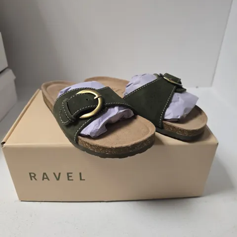RAVEL KHAKI SUEDE BUCKLE SANDALS – UK 4