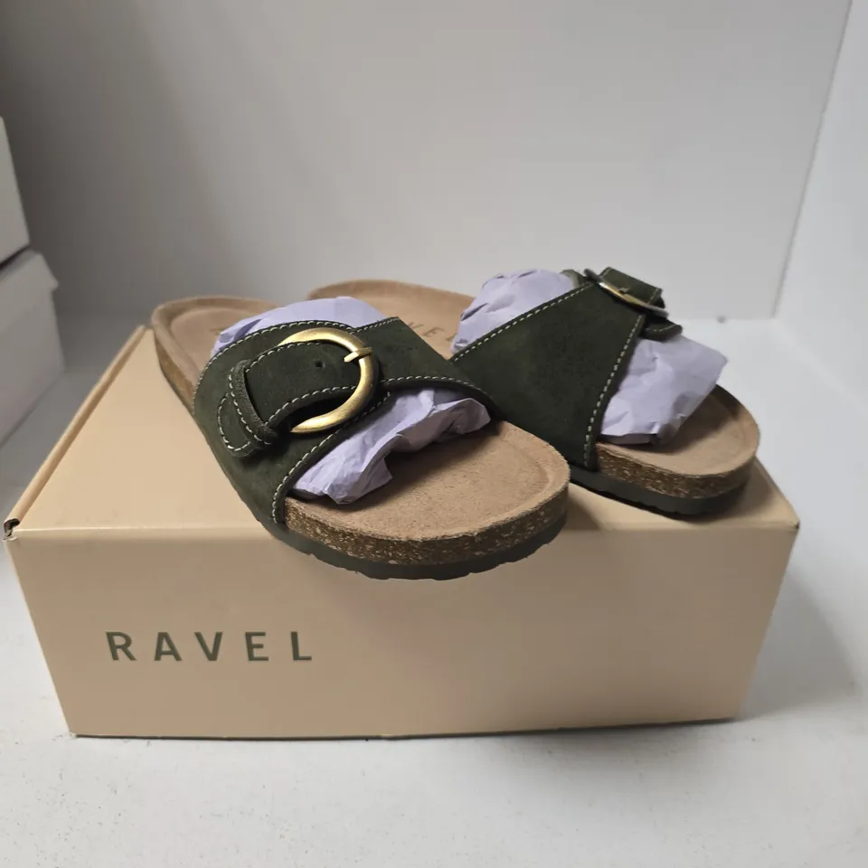 RAVEL KHAKI SUEDE BUCKLE SANDALS – UK 4