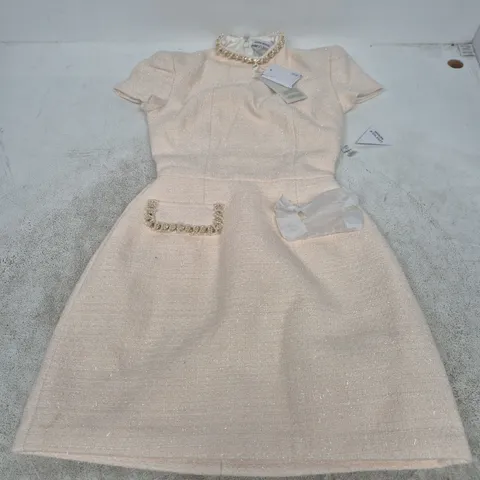NADINE MERABI WOMEN'S DRESS, PALE PINK WITH PEARL EMBELLISHMENT, UK 6