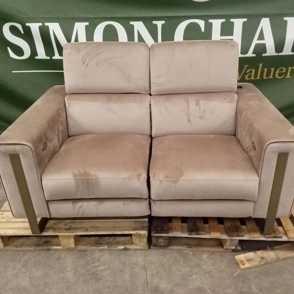 QUALITY DESIGNER ITALIAN MADE ASHLEY 2 SEATER ELECTRIC RECLINER VELVET SOFA - CHAMPAGNE