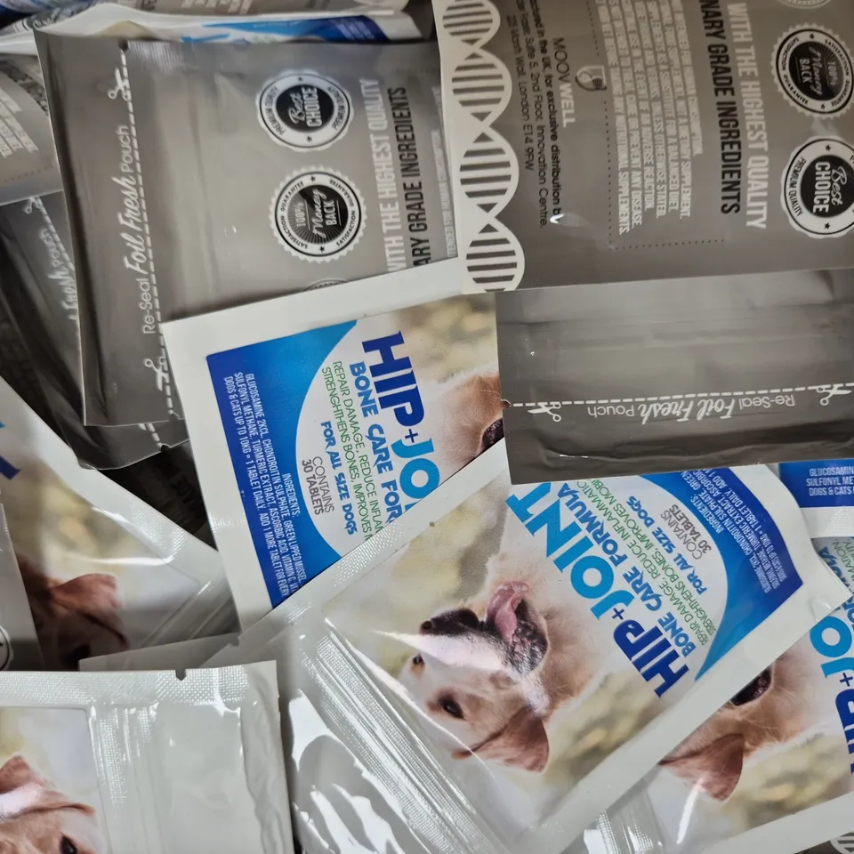 BOX OF APPROXIMATELY 120 PACKS OF CUTS-N-GAINS TABLETS - HIP + JOINT BONE CARE FORMULA FOR DOGS (30 TABLETS PER PACK)