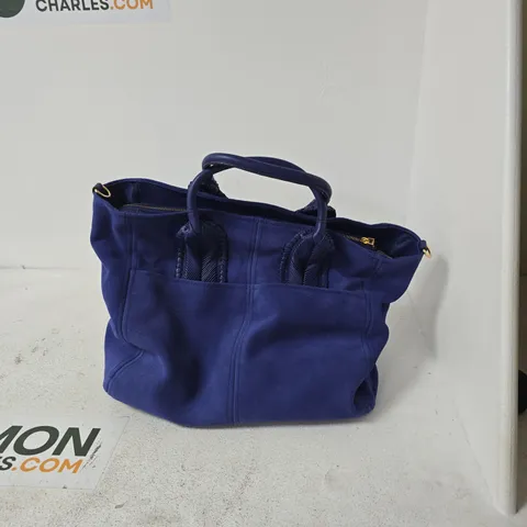 BLUE FABRIC HANDBAG WITH ZIP-TOP CLOSURE