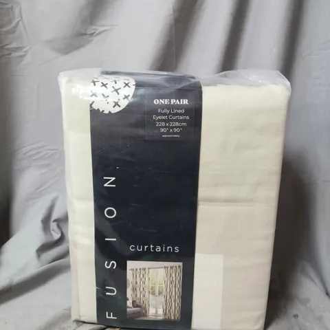 FUSION CURTAINS – ONE PAIR FULLY LINED EYELET CURTAINS, 228 X 228 CM (90" X 90")