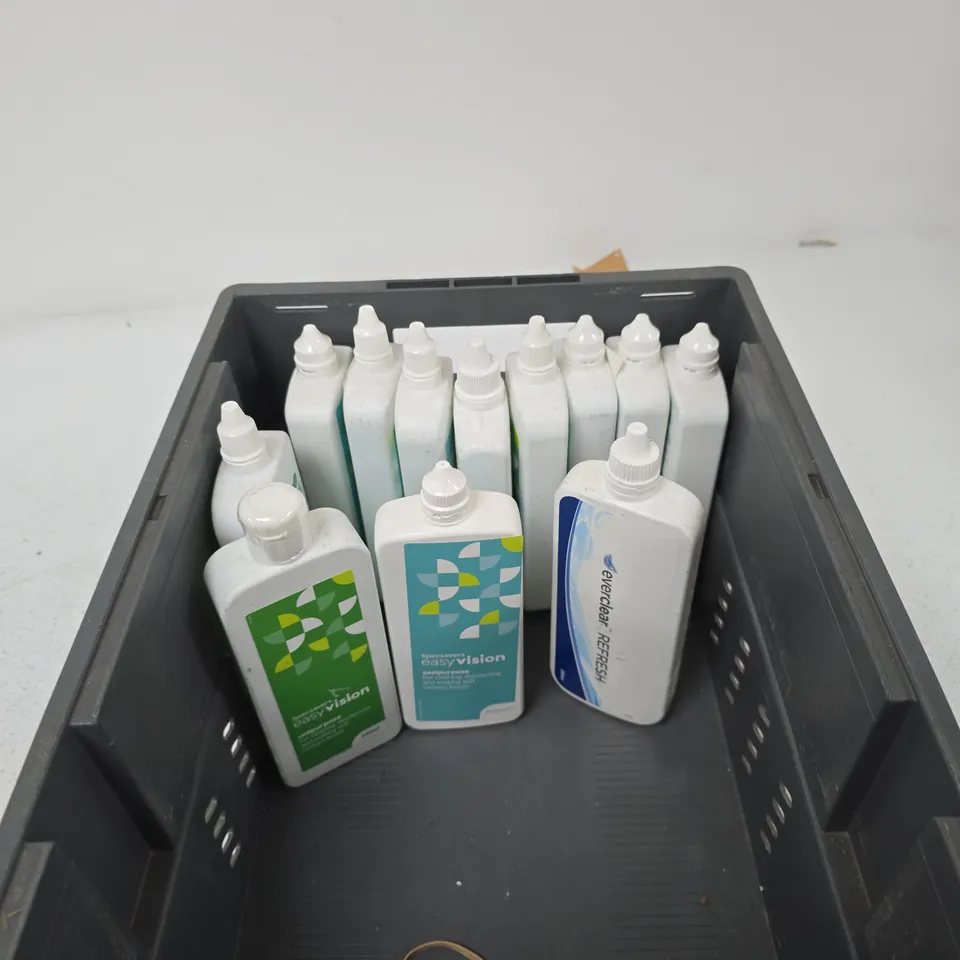 TOTE OF APPROXIMATELY 11 ASSORTED CONTACT LENS SOLUTION