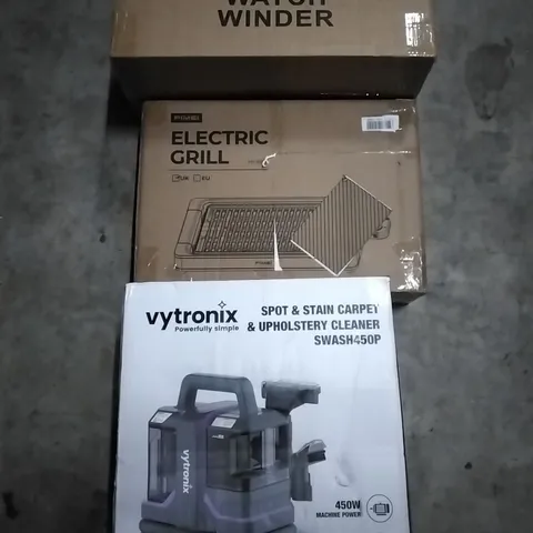 PALLET OF HOUSEHOLD ITEMS TO INCLUDE WATCH WINDER,ELECTRIC GRILL,CARPET CLEANER AND OTHER ASSORTED ITEMS...