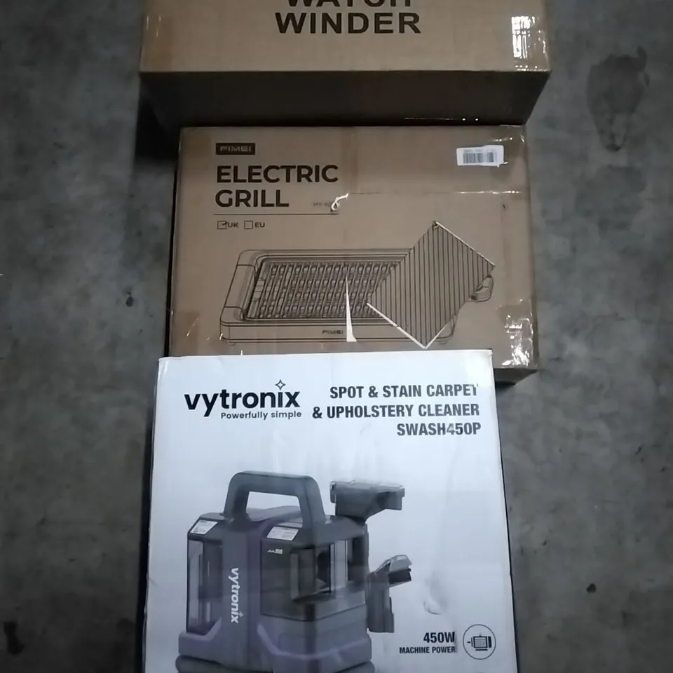 PALLET OF HOUSEHOLD ITEMS TO INCLUDE WATCH WINDER,ELECTRIC GRILL,CARPET CLEANER AND OTHER ASSORTED ITEMS...