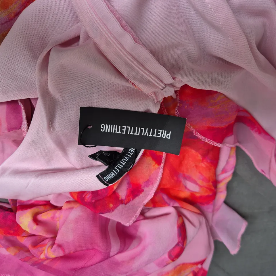 PRETTYLITTLETHING PINK FLORAL ASYMMETRIC MAXI DRESS - UK SIZE 10