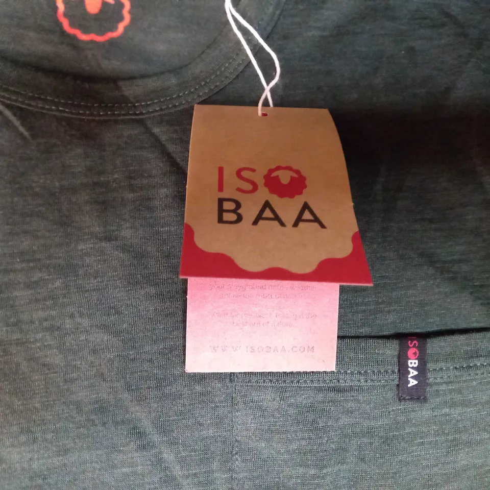 ISOBAA FOREST GREEN MENS MERINO POCKET TEE - LARGE