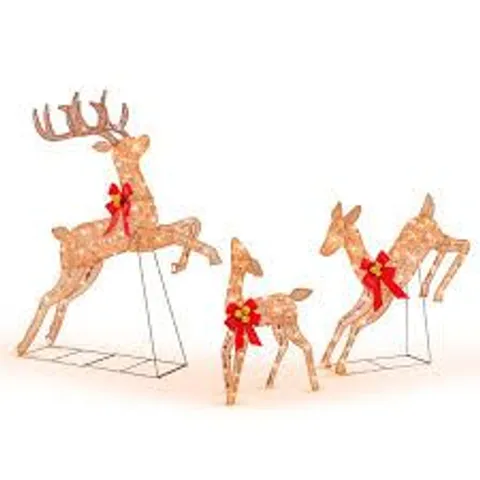 BOXED COSTWAY 3 PIECE LIGHTED CHRISTMAS REINDEER WITH 255 WARM WHITE LIGHTS