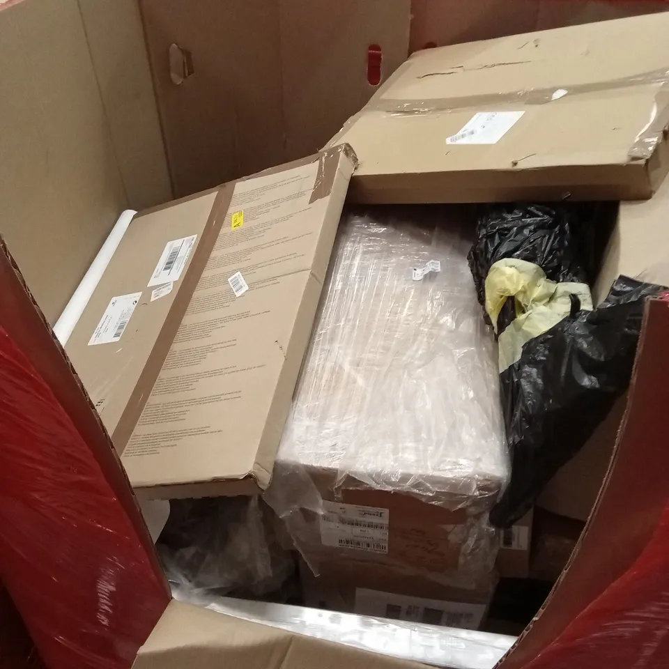 PALLET OF ASSORTED HOUSEHOLD GOODS AND PRODUCTS TO INCLUDE; SHOWER KIT, BOXED FURNITURE ETC