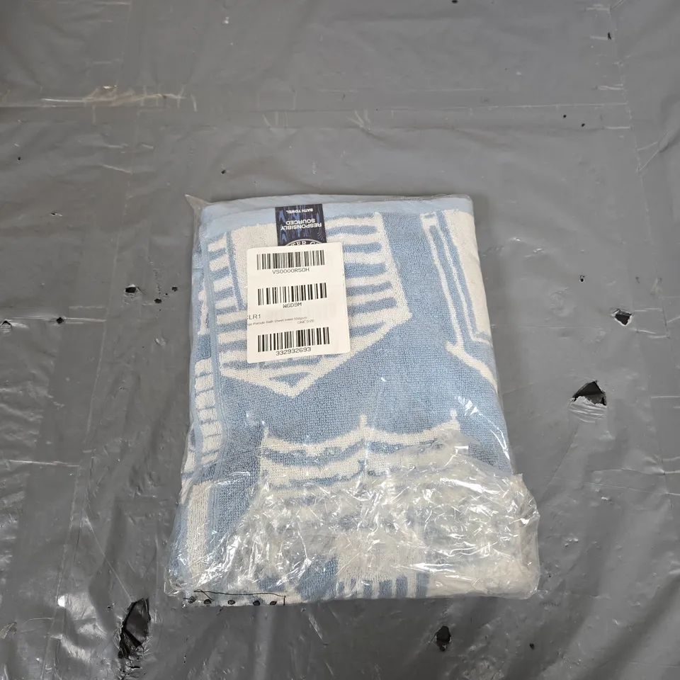 BLUE AND WHITE BATH TOWEL, PACKAGED