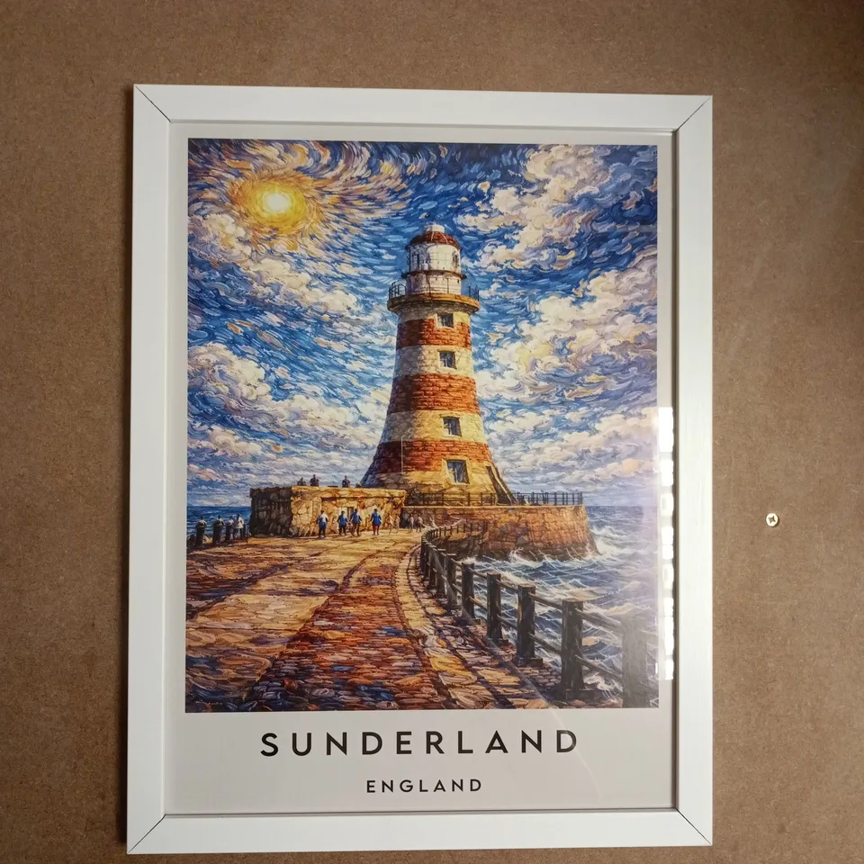 VAN GOGH-STYLE DEPICTION OF THE SUNDERLAND ROKER LIGHTHOUSE FRAMED ART PRINT