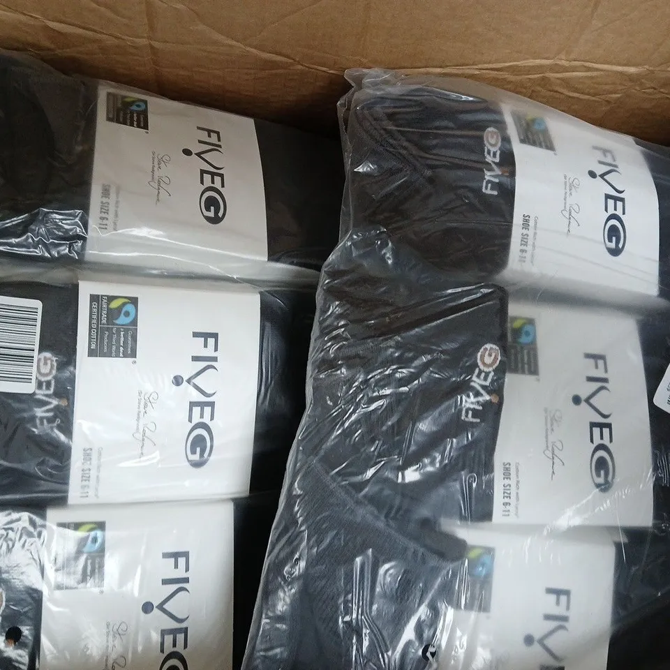 BOX OF APPROXIMATELY 20 PACKS OF FIVE G SOCKS IN BLACK - SIZES VARY - COLLECTION ONLY