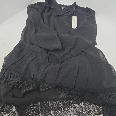 ROMAN PETITE BLACK LACE FRILL TIE DRESS UK 14