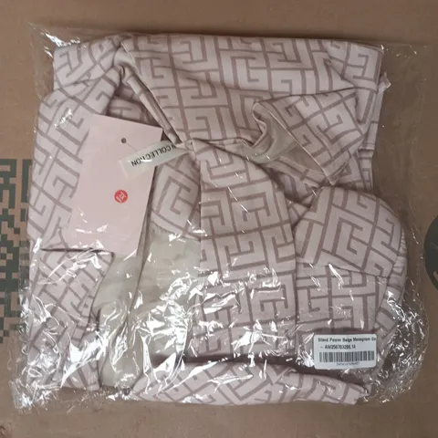 BAGGED PINK BOUTIQUE SILENT POWER BEIGE MONOGRAM GOLD BUTTON BLAZER SIZE XL