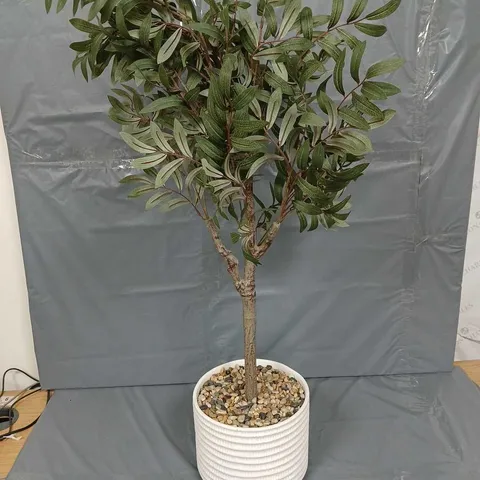 DECORATIVE FAUX OLIVE TREE IN CERAMIC WHITE POT 110CM - COLLECTION ONLY