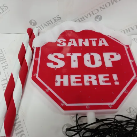 110 CM SANTA STOP SIGN WITH MULTI COLOURED LIGHTS OUTDOOR CHRISTMAS DECORATION