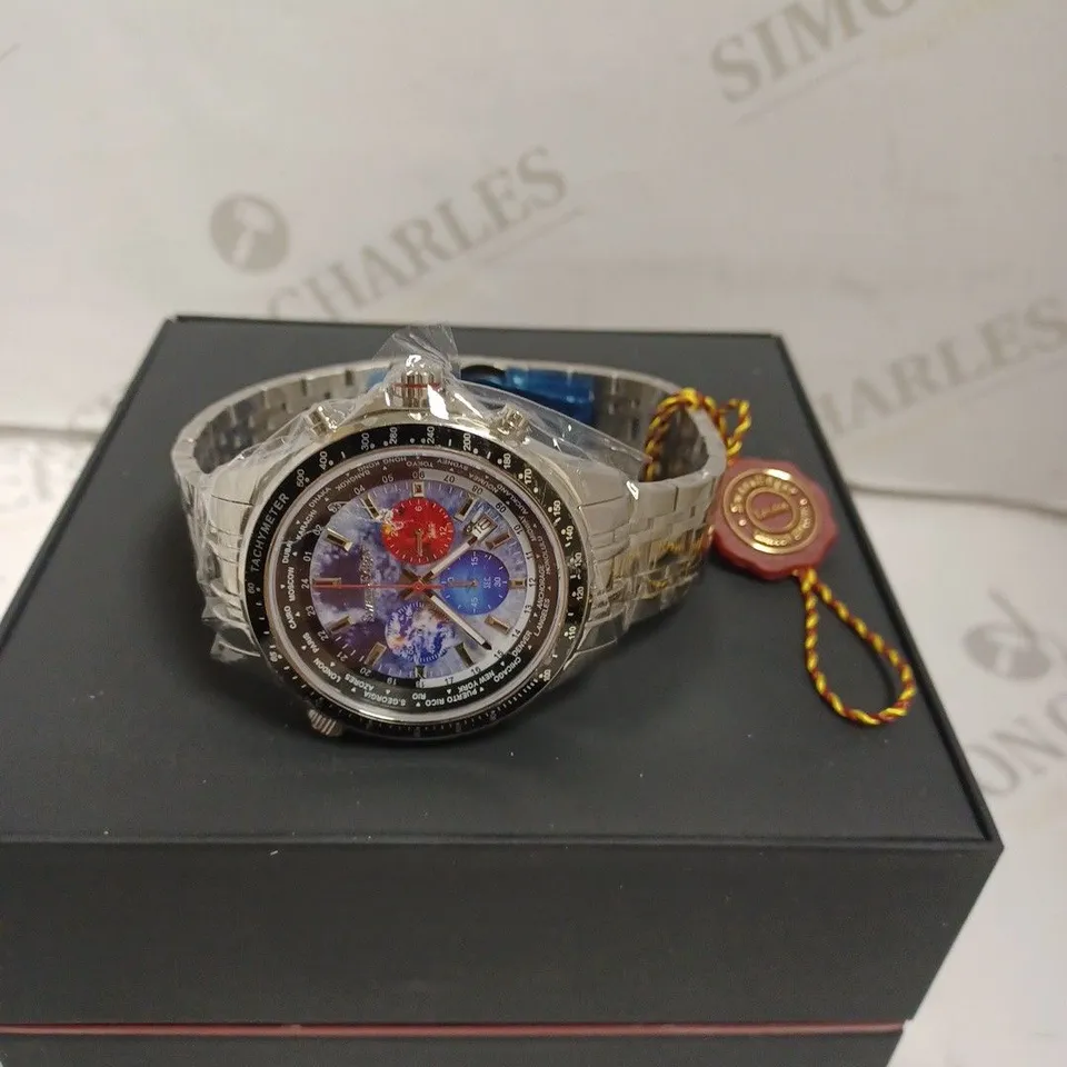 BOXED SWAN AND EDGAR LIMITED EDITION WATCH - MECHANICAL QUARTZ - WORLD TIMER - STAINLESS STEEL - WATER RESISTANT 3 ATM.
