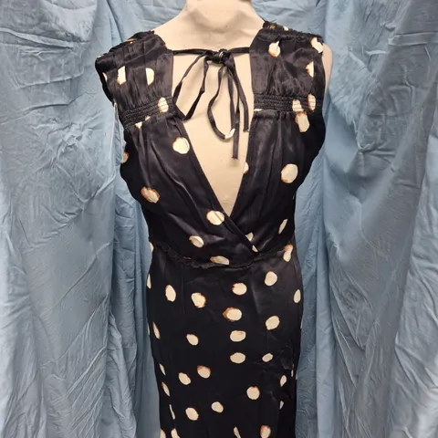 NOBODY'S CHILD RIA MIDAXI DRESS – BLACK WITH CREAM POLKA DOTS, UK12