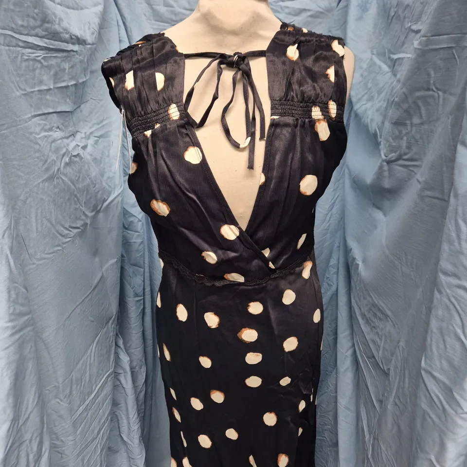 NOBODY'S CHILD RIA MIDAXI DRESS – BLACK WITH CREAM POLKA DOTS, UK12