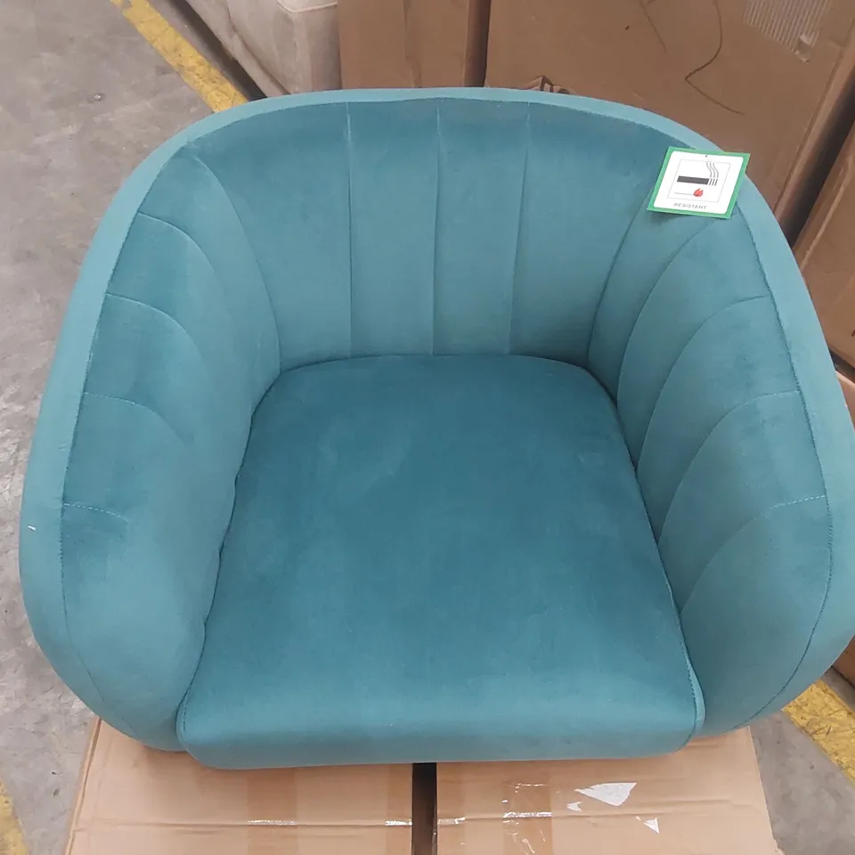 BOXED DESIGNER VELVET TEAL ARMCHAIR