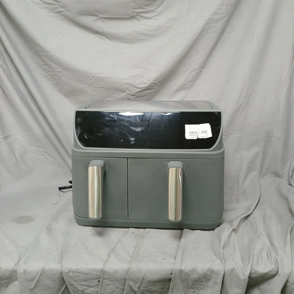 COOKS ESSENTIALS GREY TWO-DRAWER KITCHEN APPLIANCE WITH BLACK CURVED TOP PANEL