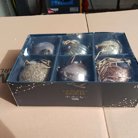 4 BOXES OF 6 GLASS CHRISTMAS BAUBLES BY GEORGE HOME