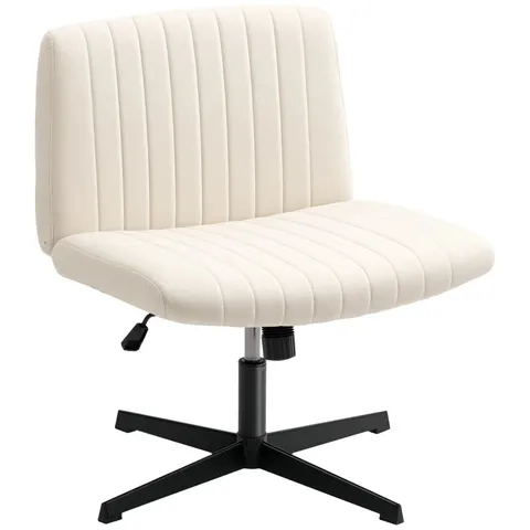 BOXED CRISS CROSS CHAIR, ARMLESS CROSS LEGGED OFFICE DESK CHAIR NO WHEELS - WHITE
