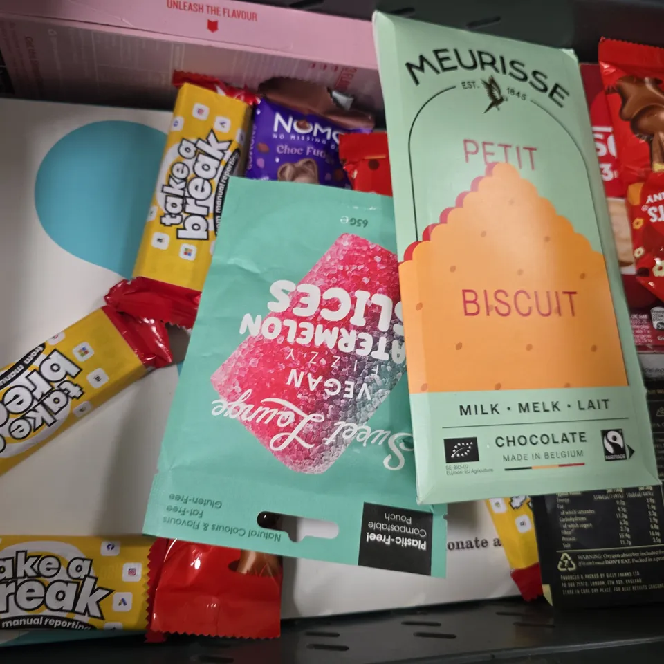 APPROXIMATELY 14 ASSORTED FOOD ITEMS TO INCLUDE - MALTESERS BUNNY , DRIZZILICIOUS , GRIND HOUSE BLEND WHOLE BEAN ETC