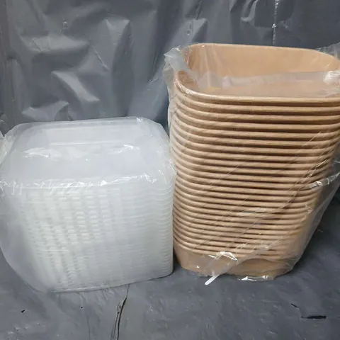 APPROXIMATELY 200 PAPER FOOD STORAGE TUBS WITH PLASTIC LIDS