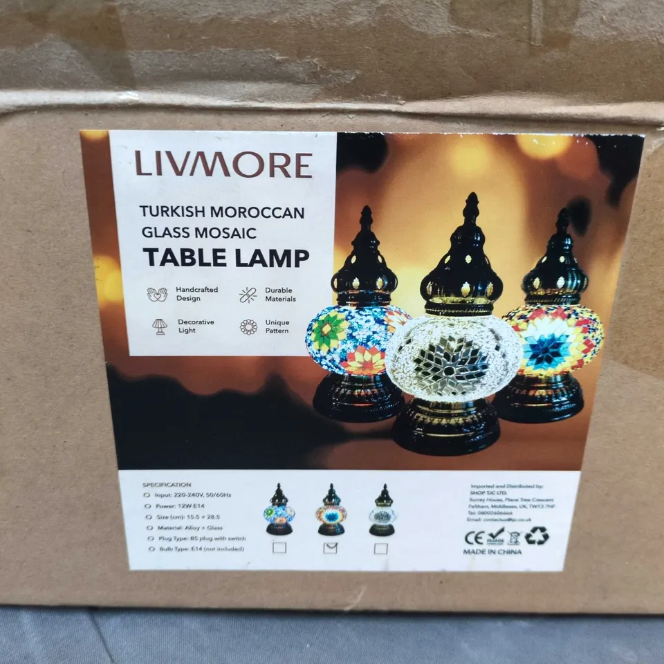 LIVMORE TURKISH MOROCCAN GLASS MOSAIC TABLE LAMP – BOXED