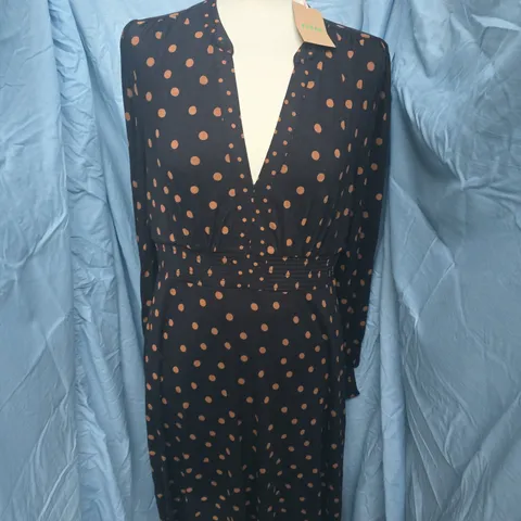 WOMEN'S BODEN NAVY POLKA DOT LONG SLEEVED DRESS - SIZE 16L