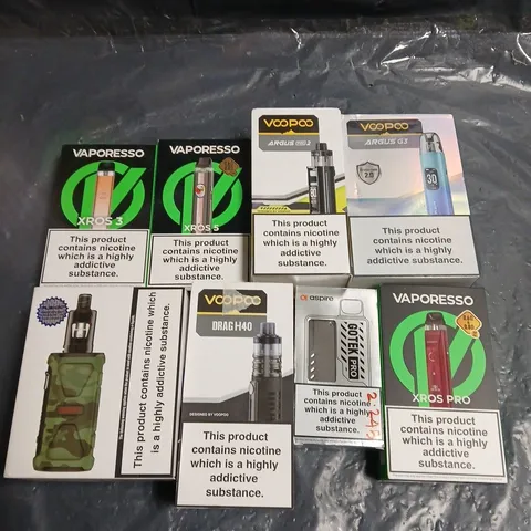 APPROXIMATELY 15 ASSORTED E-CIG PRODUCTS AND ACCESSORIES TO INCLUDE VOOPOO, ASPIRE, VAPORESSO ETC