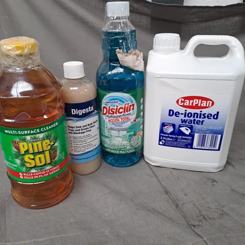APPROXIMATELY 8 ASSORTED HOUSEHOLD PRODUCTS TO INCLUDE PINE-SOL, DRAIN CLEANER, DE-IONISED WATER ETC 
