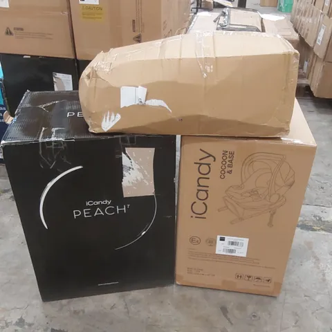 BOXED ICANDY PEACH 7 STROLLER SET  - IVY GREEN AND BLACK COMBO // INCLUDES; STROLLER, CARRYCOT, ACCESSORIES, CAR SEAT AND I-SIZE BASE (3 BOXES)