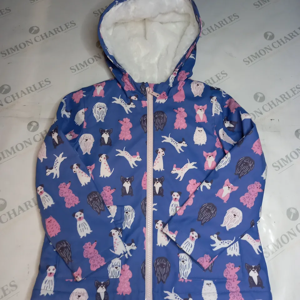 GIRLS DOG PATTERN WATERPROOF COAT SIZE 4-5 YEARS