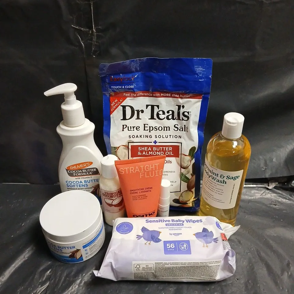 APPROXIMATEY 20 ASSORTED HEALTH AND BEAUTY PRODUCTS TO INCLUDE - DR TEALS PURE EPSOM SALT - BYREDO FACIAL TONER - SENSITIVE BABY WIPES - ETC