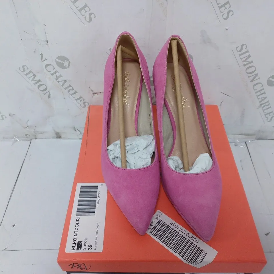 BOXED PAIR OF RUTH LANGSFORD COURT SHOES IN ROSE PINK SIZE 6 