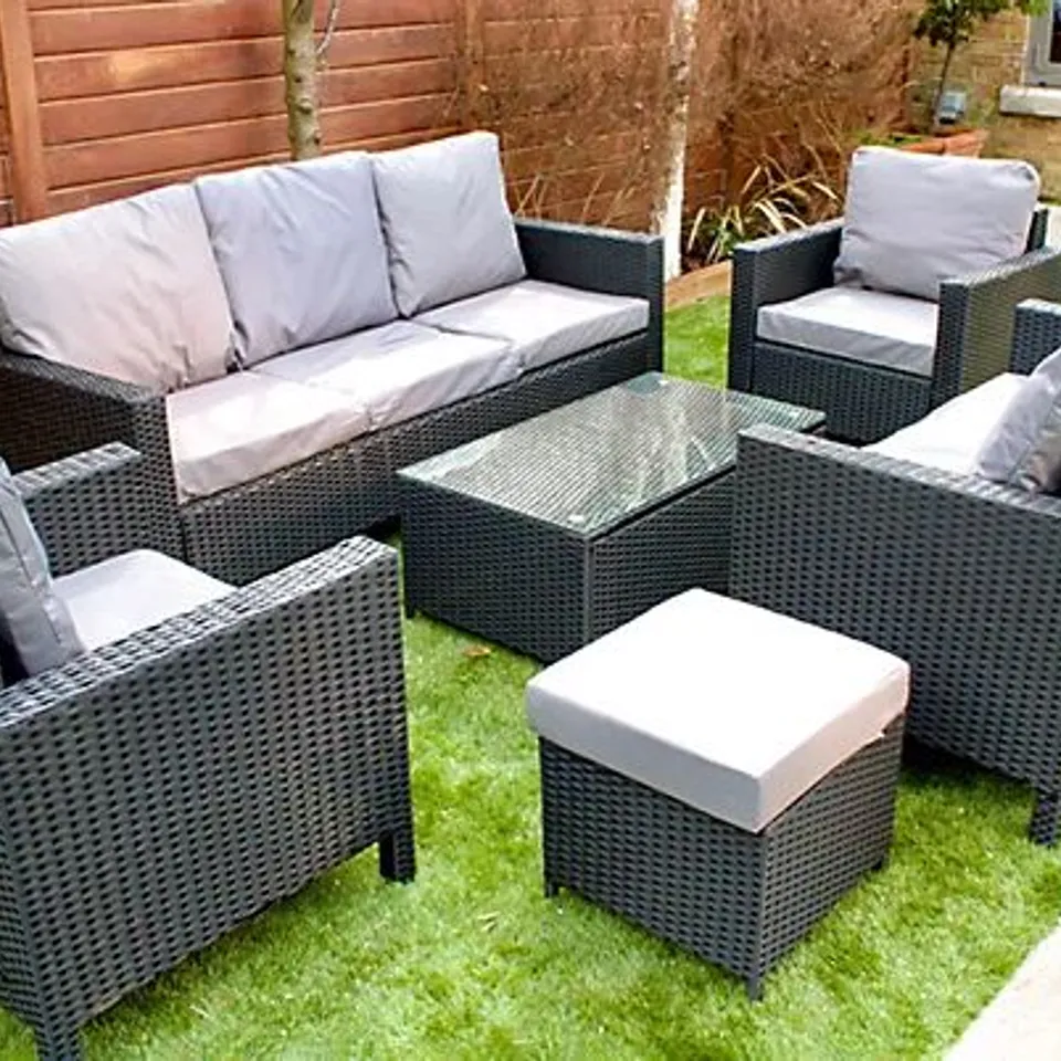 BOXED 8-SEATER GREENWICH RATTAN SET - GREY (2 BOXES)