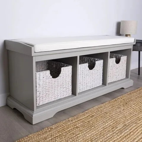 BRAND NEW BOXED HALLWAY BENCH WITH THREE STORAGE BASKET (1 BOX)