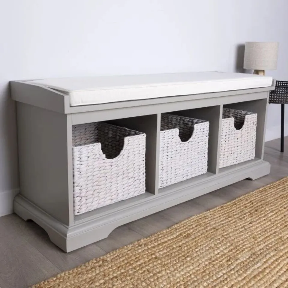 BRAND NEW BOXED HALLWAY BENCH WITH THREE STORAGE BASKET (1 BOX)