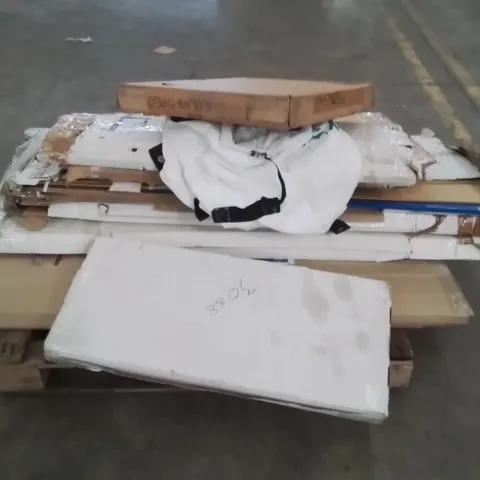 PALLET OF ASSORTED ITEMS TO INCLUDE;WORK BENCH,RACKING,TOOL BAG