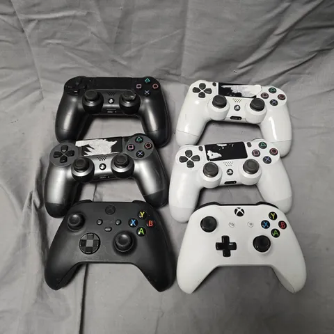 SIX GAME CONTROLLERS: 4X PLAYSTATION 4 DUALSHOCK 4 AND 2X XBOX WIRELESS CONTROLLERS (ASSORTED COLORS)