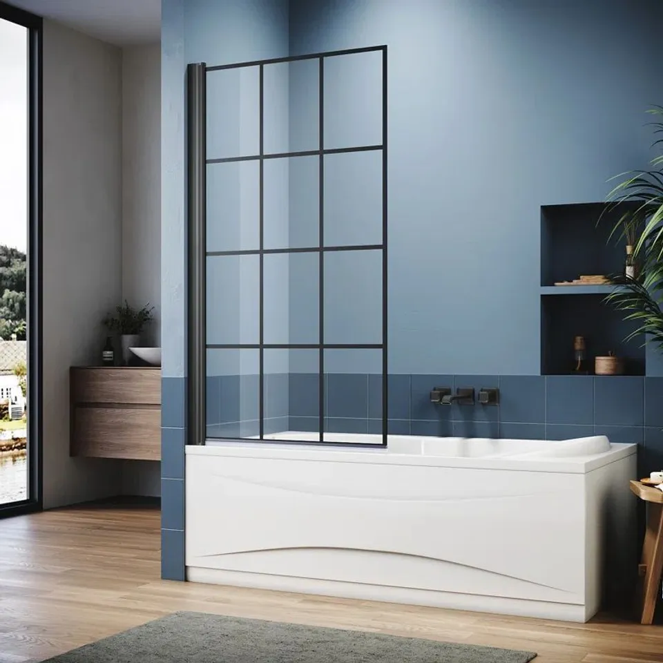 BOXED 80MM W X 140MM H HINGED FRAMED TUB DOOR WITH CLEAR GLASS (1 BOX)