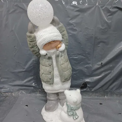 HEAVEN SENDS LIGHT-UP GIRL THROWING SNOWBALL CHRISTMAS ORNAMENT