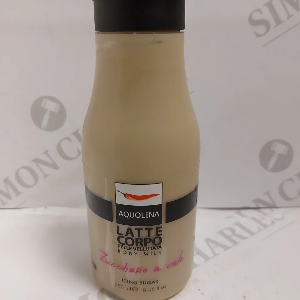 BOX OF APPROXIMATELY 15 AQUOLINA LATTE ICING SUGAR BODY MILK - 250ML