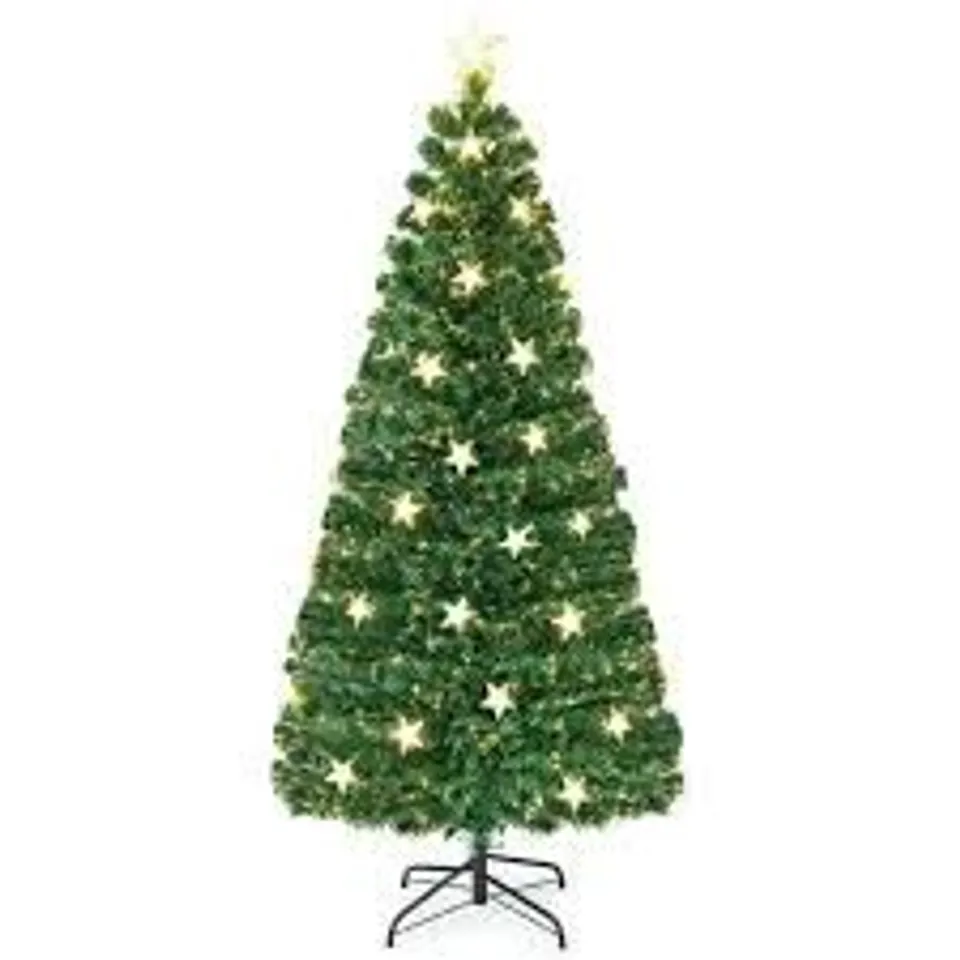 BOXED COSTWAY PRE LIT WARM WHITE STAR FIBRE OPTIC LED ARTIFICIAL CHRISTMAS TREE 6FT