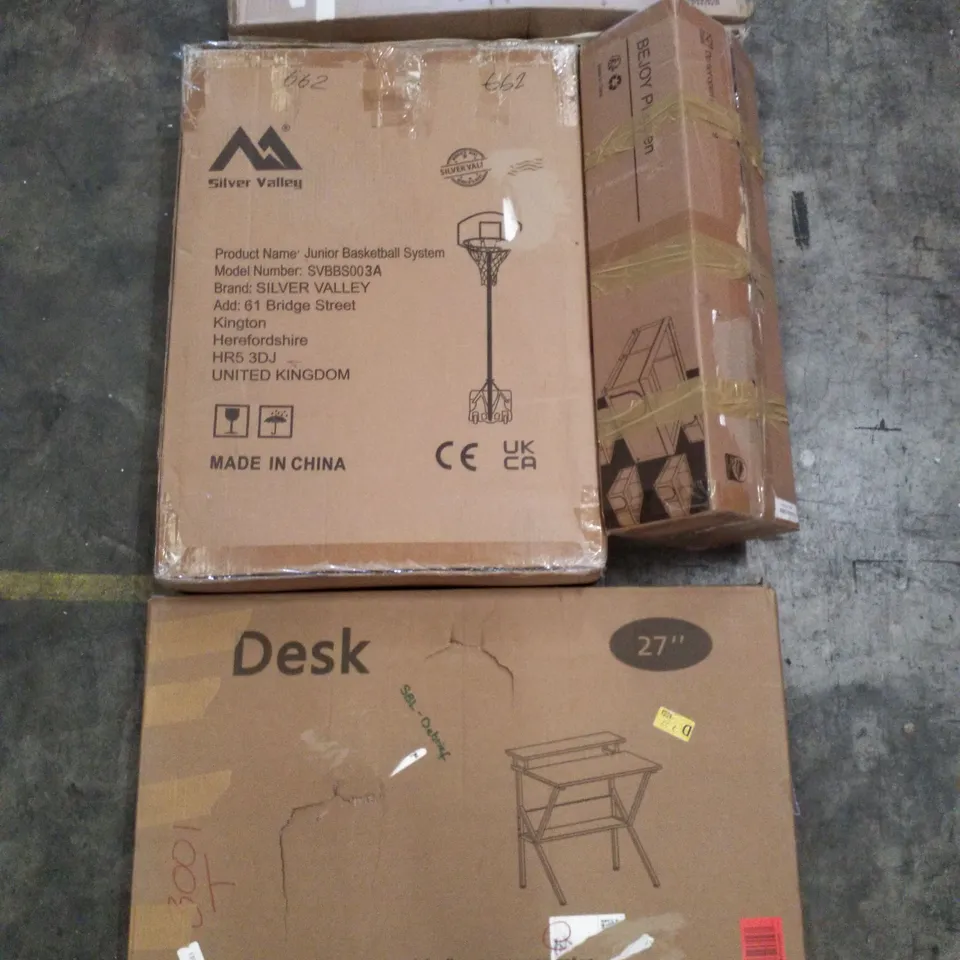 PALLET CONTAINING ASSORTED PRODUCTS INCLUDING CLOTHES AIRER, JUNIOR BASKETBALL SYSTEM, DESK & PLAYPEN