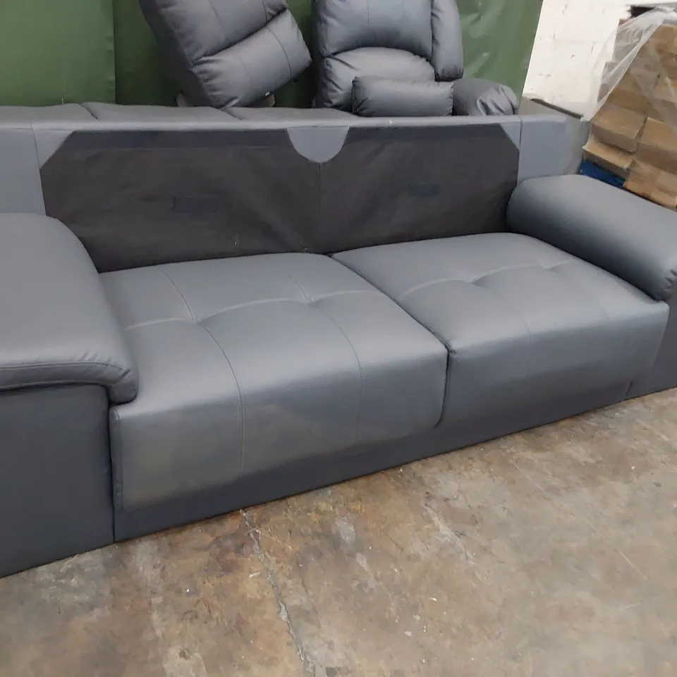 DESIGNER THREE SEATER SOFA GREY LEATHER 